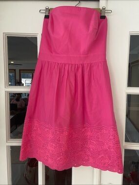 Vineyard Vines Strapless Bright Pink Fish Eyelet Hem Dress